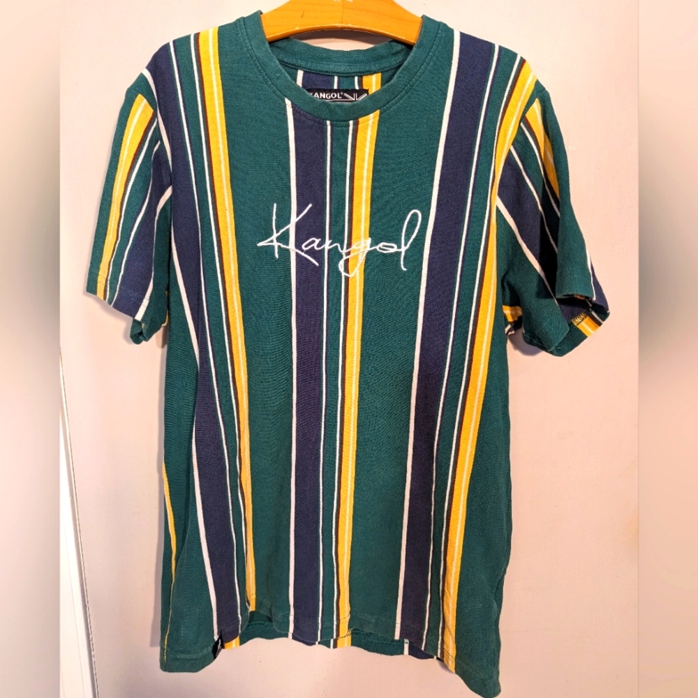Vintage Green/Yellow/Blue stripped Kangol short sleeved shirt
